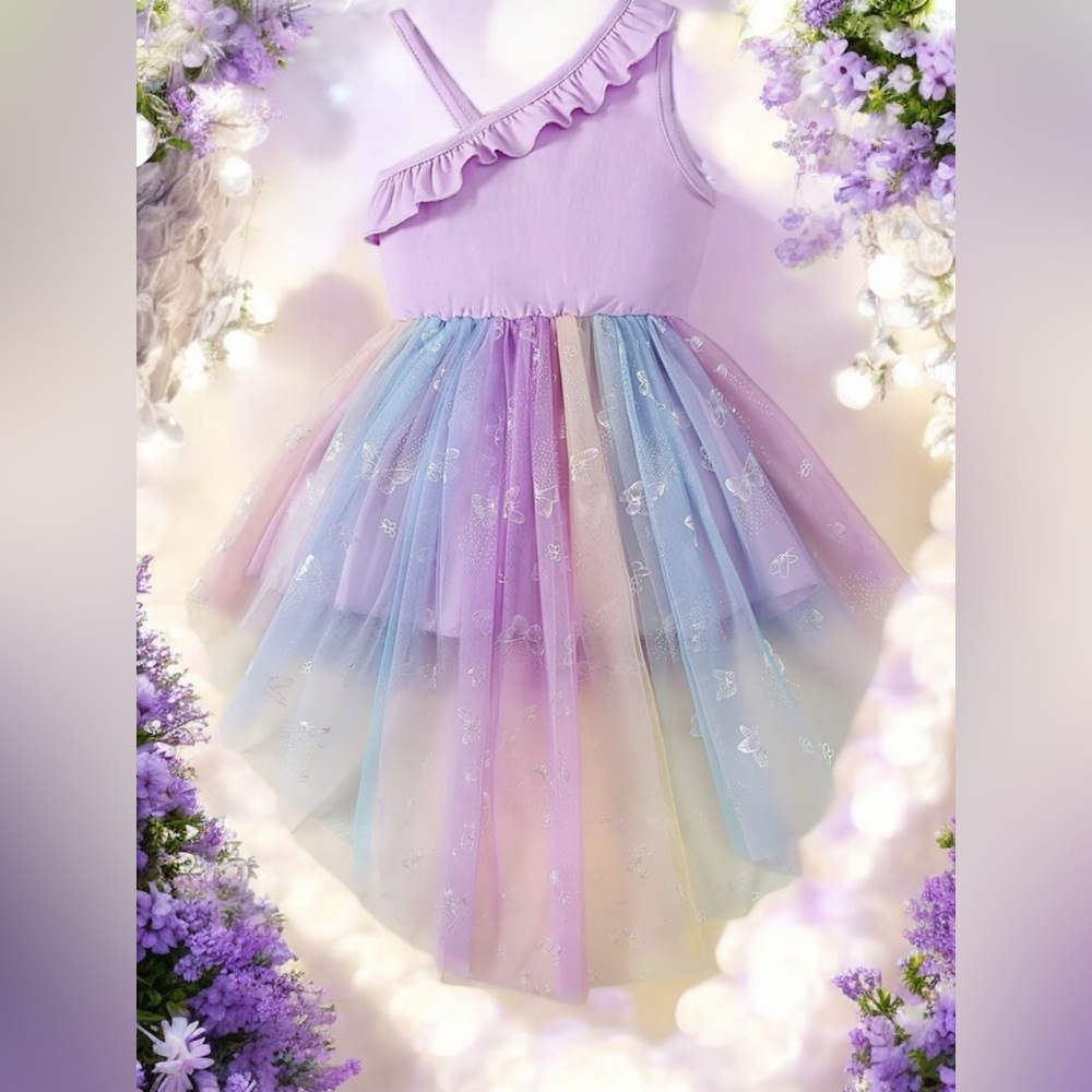 🌸💜🦋Butterfly “One” Foil Ruffle Trim Tutu Dress!!🦋💜🌸 - Picture 2 of 2